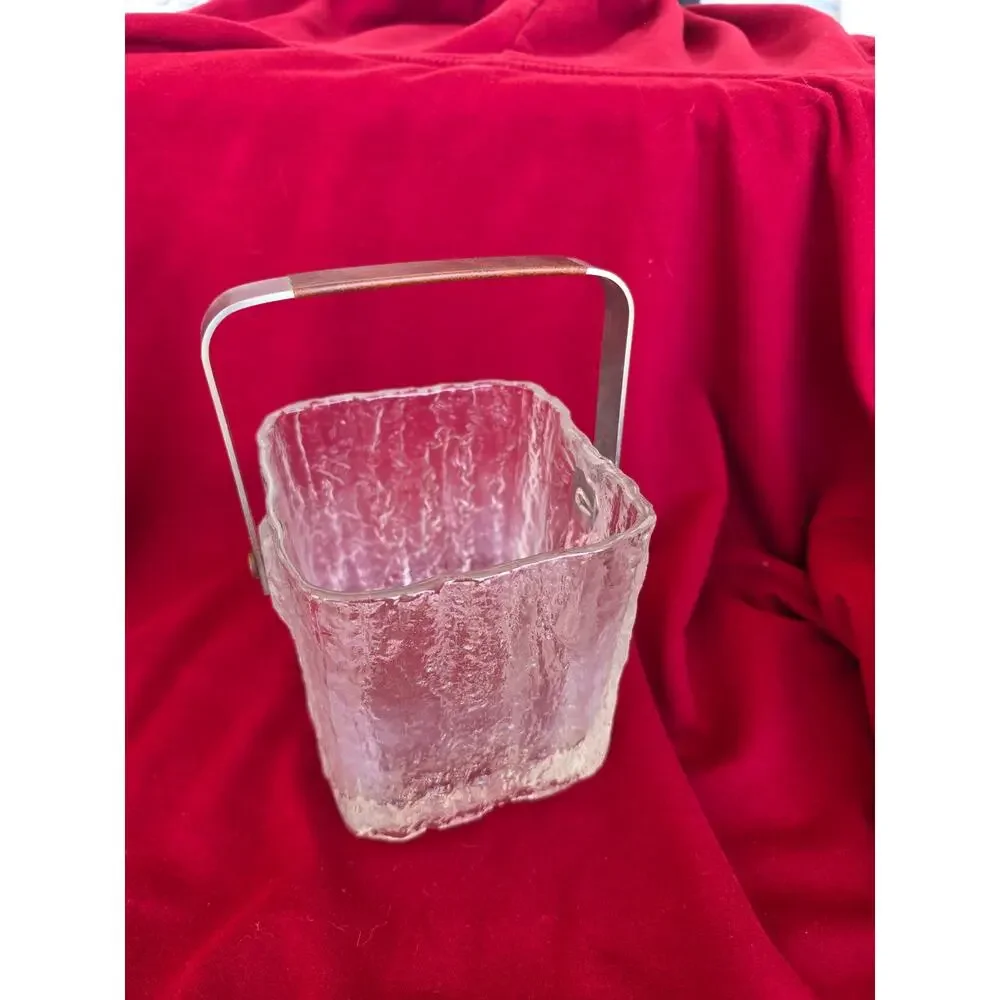 Vintage Hoya Japan Square Glass Ice Bucket Barware Melting Ice cube MCM
